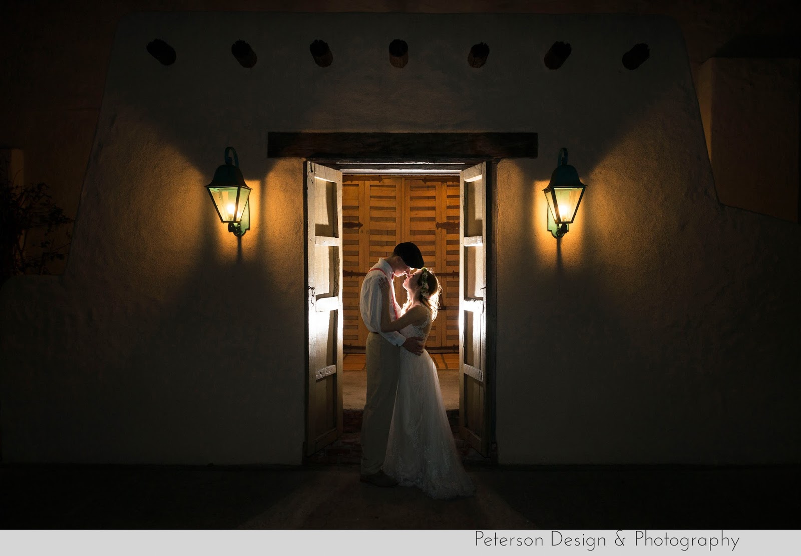 Bride and groom romantic photo hacienda santa ana