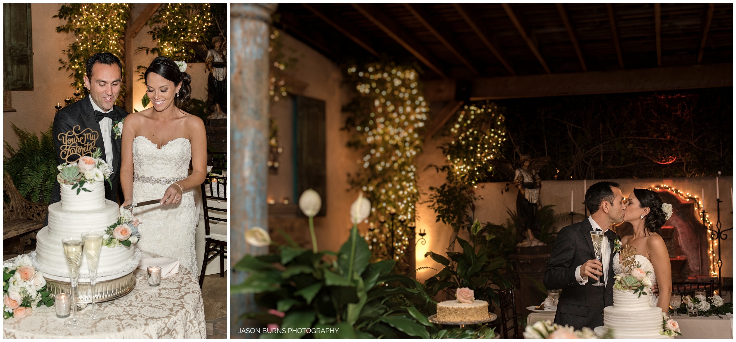 Bride and Groom cake cutting at the Hacienda Weddings Santa Ana